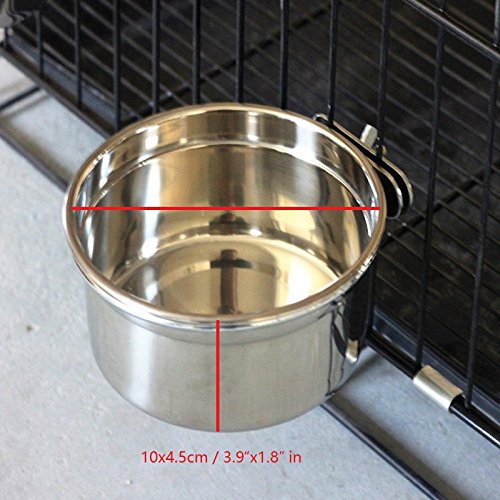 [Australia] - Bird Parrot Feeding Cups Cage Hanging Bowl Stainless Steel Perches Play Stand with Clamp - Bird Coop Cups Seed Water Food Dish Feeder Bowl 10 Ounce 