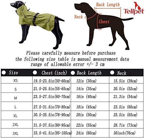 Tellpet Dog Jacket Waterproof Dog Raincoat, Reflective Dog Jacket S(Chest:21.5-25.5",Back Length:14") Green - PawsPlanet Australia