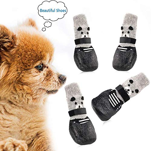 [Australia] - URBEST Dog Socks, 4Pcs Dog Shoes for Dogs Cat Socks Non-Slip Soles Adjustable Dog Cat Paw Socks Fit for Puppy and Small Dogs M Black 