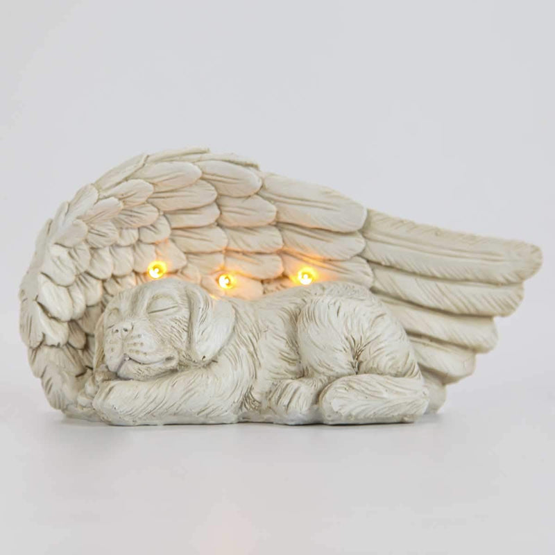 Festive Lights Tastefully and lovingly designed memorial stone with solar-powered LED lighting - including batteries, integrated solar panels and twilight switch, (angel wings with dog) angel wings with dog - PawsPlanet Australia