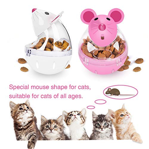 [Australia] - Legendog 2pcs Cat Food Balls Slow Feeder Toy Mice Tumbler Shaped Pet Treat Ball Cat Food Toy Ball Pet Food Ball Cat Feeder White&Pink 
