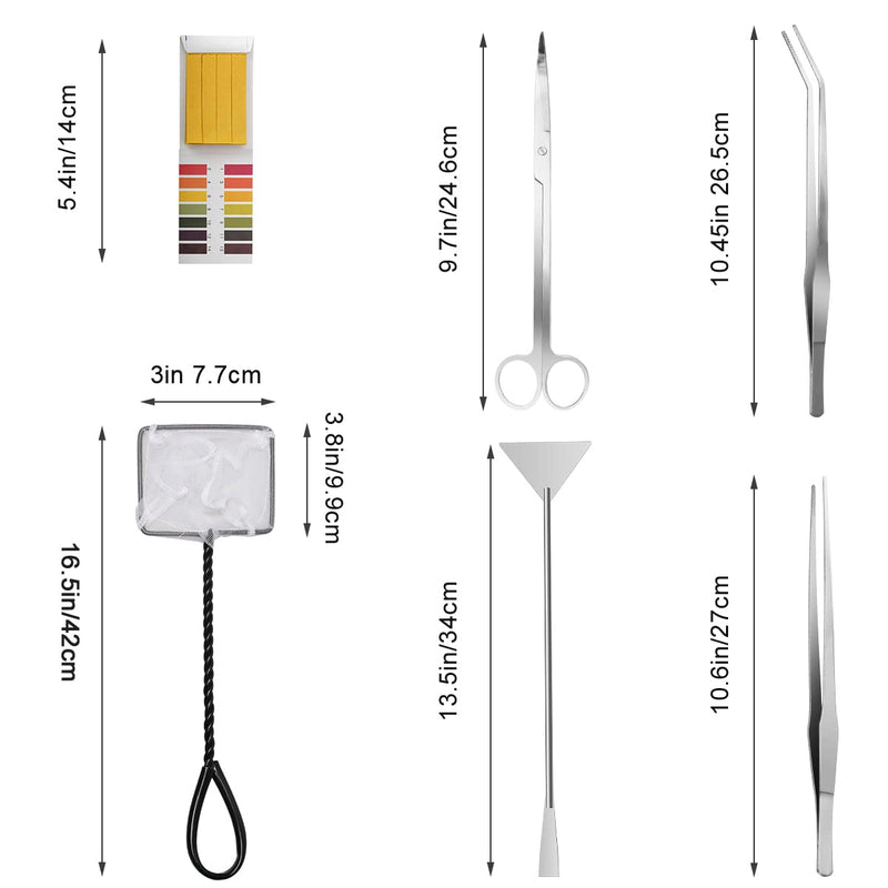 Luxiv Aquarium Aquascape Tools Kit, 6 in 1 A Aquatic Plant Aquascaping Tool Stainless Steel Tweezers Scissors Spatula for Aquarium Tank Clean Aquascape Tools with Fishing Net, 80P PH Paper - PawsPlanet Australia