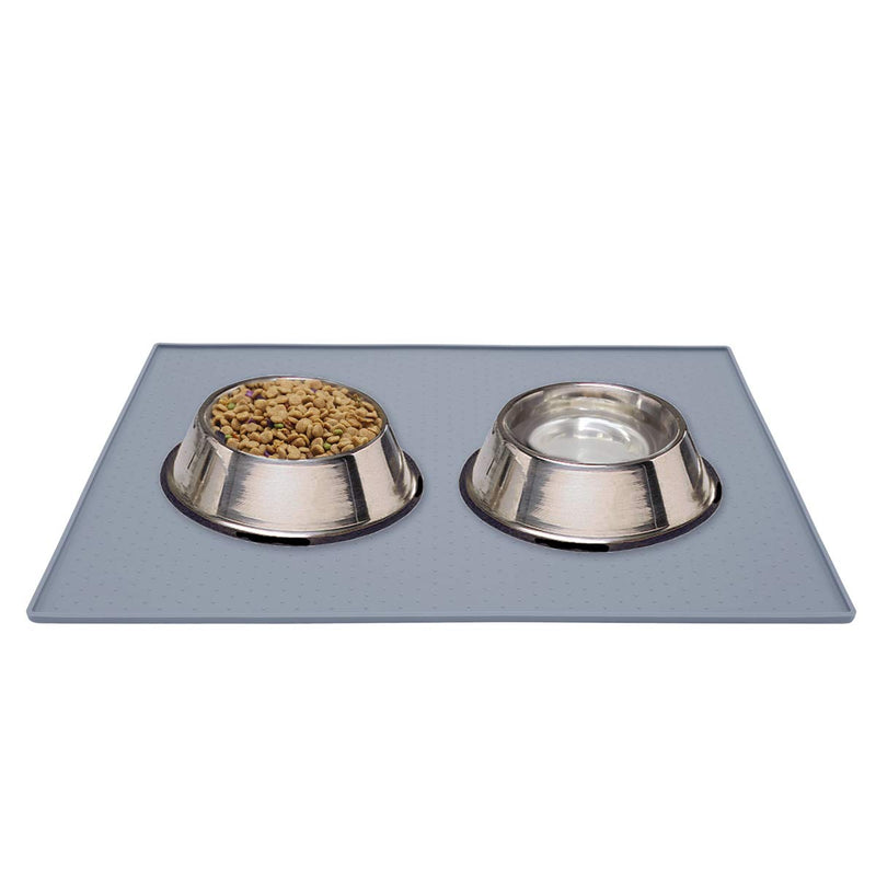 AMZNOVA Pet Feeding Mat Dog Cat Bowl Mat 60cm×40cm Large Waterproof & Anti-slip Food Grade Silicone Pet Food Mat, Grey L: 60×40 CM - PawsPlanet Australia