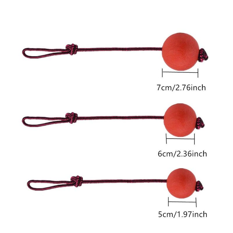 Kuiji Dog Rubber Solid Ball with Rope, Tug of War Balls Reward, Training Fetching Tugging Ball Toys for Small Dogs Teeth Cleaning Boredom Chew Toys (3 Different Sizes) - PawsPlanet Australia