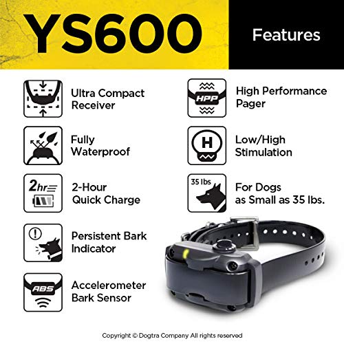 Dogtra YS600 Anti Bark Collar for Medium to Large Dogs, Adjustable 10 Intensity Levels, Vibration Warning, Low/High Stimulation, Waterproof, 2-Hour Quick Charge Rechargeable Battery, w/PetsTEK Clicker - PawsPlanet Australia