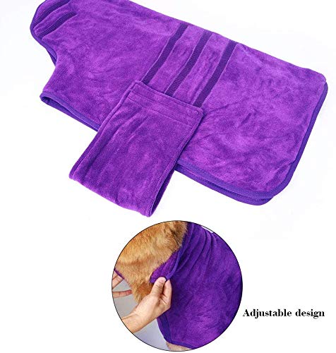 CENGYIUK Super Absorbent Doggy Bath Towel,Microfibre Pet Bath Towel,Dog towels absorbent with Adjustable Strap, Quick Drying Pet Bath Towel(XL:65-78cm, Purple) XL:65-78cm - PawsPlanet Australia