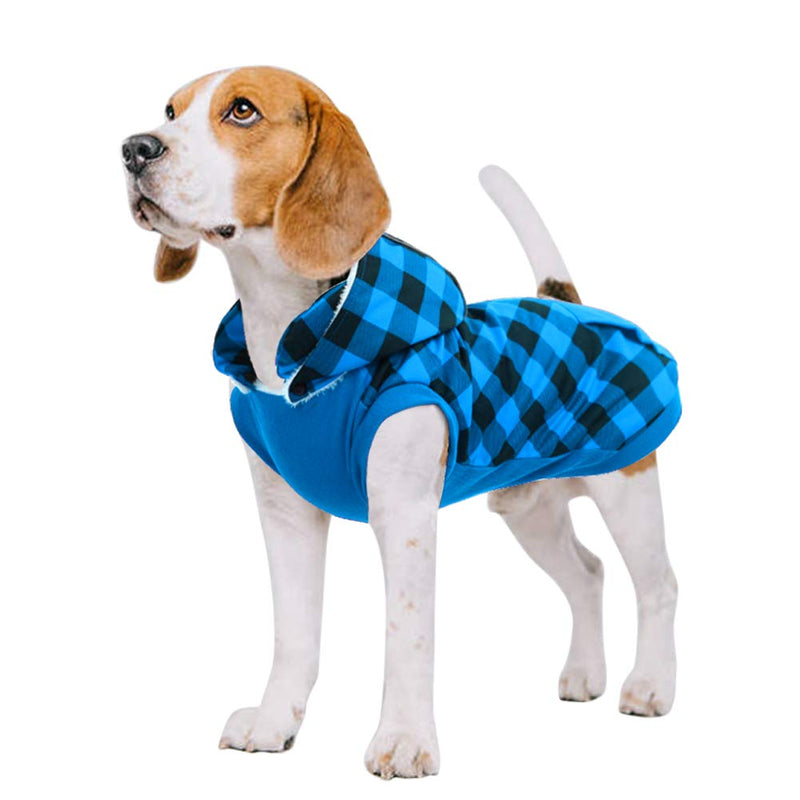 Kuoser British Style Plaid Dog Winter Coat, Windproof Cozy Cold Weather Dog Coat Fleece Lining Dog Apparel Reflective Dog Jacket Dog Vest for Small Medium Dogs with Removable Hat（XXS-L） 2X-Small (Pack of 1) Blue - PawsPlanet Australia