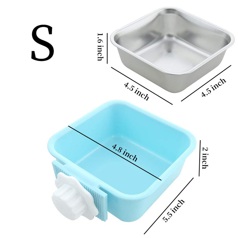 Andiker 2-in-1 Pet Hanging Bowl for Crates & Cages, Plastic Square Dog Water Bowls, Durable Removable Stainless Steel Food Puppy Feeder for Cat, Rabbit, 2 Sizes (blue, S) blue - PawsPlanet Australia