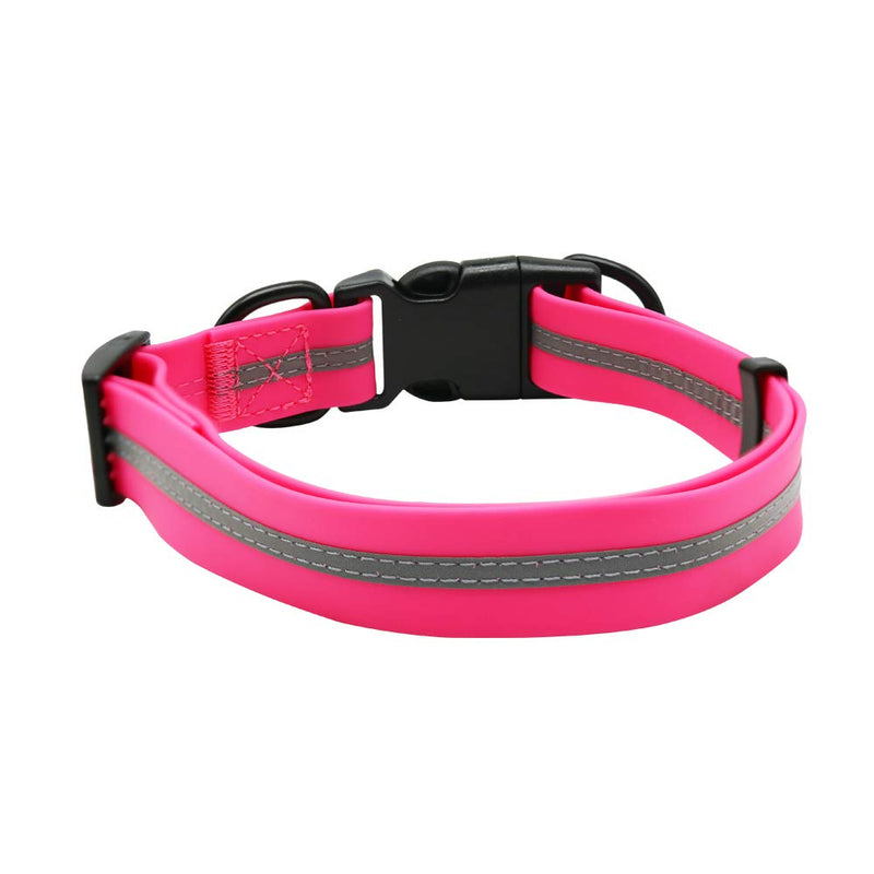 [Australia] - NIMBLE Dog Collar Waterproof Pet Collars Anti-Odor Durable Adjustable PVC & Polyester Soft with Reflective Cloth Stripe Basic Dog Collars S/M/L Sizes Large (15.35”-24.8”inches) Pink 