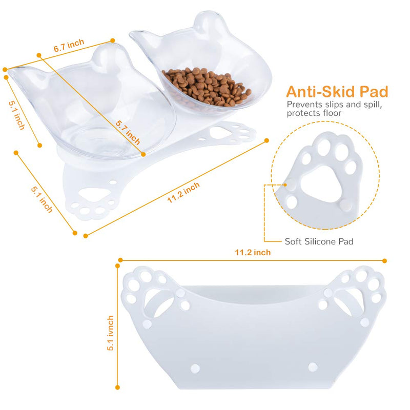 Pantula Double Anti Vomiting Cat Bowl with Stand - Detachable 15° Tilted Cat Feeding Bowl, Raised Dog and Cat Water and Food Bowl With Anti-skid&Anti-spill Pet Bowls for Cats | (Transparent) Transparent - PawsPlanet Australia