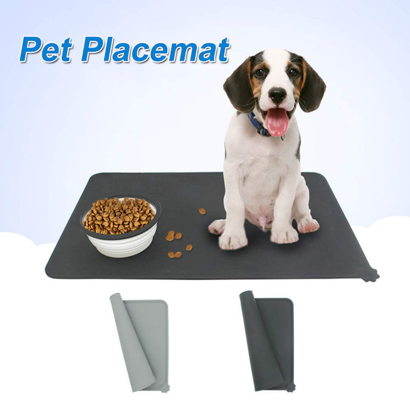 Roucerlin 2Pcs Dog Food Mat with Raised Edges, Silicone Pet Feeding Placemat, Nonslip Cat water Pad mat for Floors, Waterproof Bowl Tray, Puppies Dish Cushion (Black, Gray) Black, Gray - PawsPlanet Australia