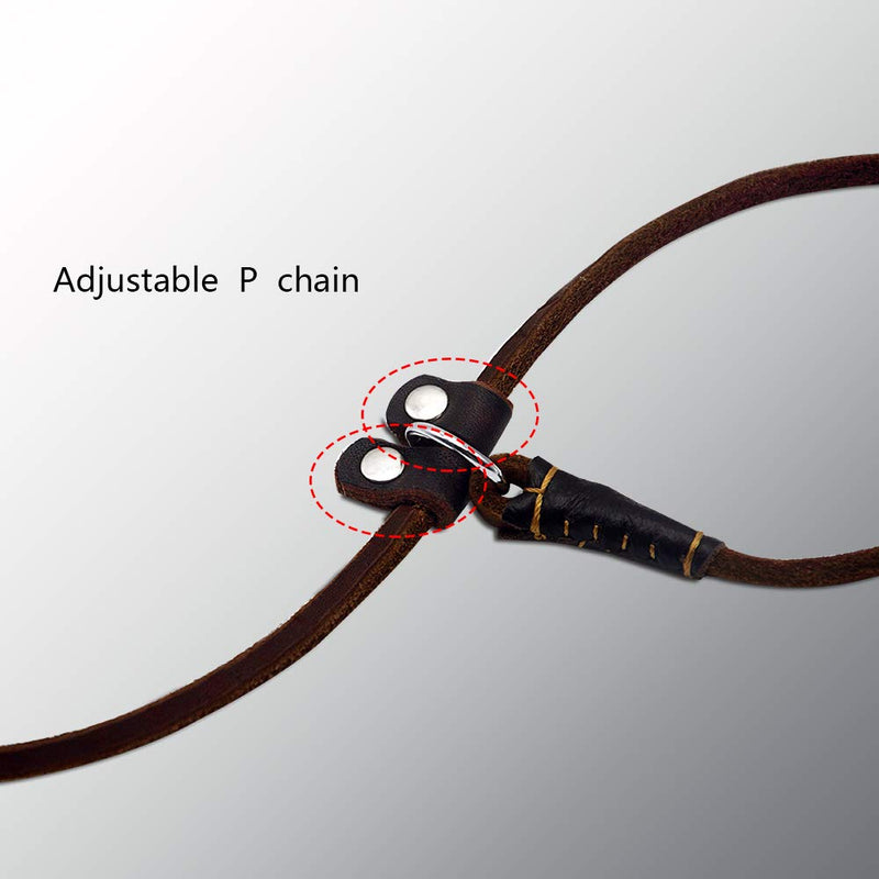 [Australia] - Wellbro Real Leather Slip Dog Leash, Super Thin and Adjustable Slip Lead, Soft and Slim, Suit for Puppies Small Dogs, 160cm Long by 0.6cm Wide, Brown 