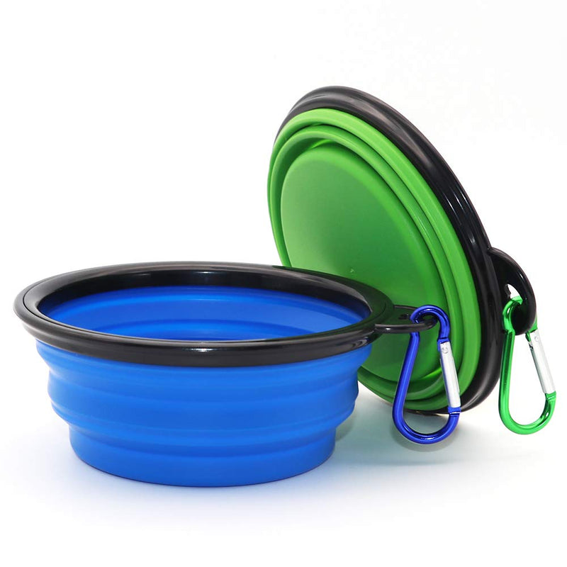 SLSON Collapsible Dog Bowl, 2 Pack Collapsible Dog Water Bowls for Cats Dogs, Portable Pet Feeding Watering Dish for Walking Parking Traveling with 2 Carabiners Small Blue+Green - PawsPlanet Australia