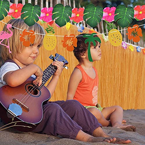 Aweyka Tropical Hawaiian Party Decorations Set, Including One 9ft Luau Table Skirt, 25pcs Tropical Palm Leaves, 10pcs Hibiscus Flowers and one String Tropical Hawaii Banner for Luau Party Supplies - PawsPlanet Australia