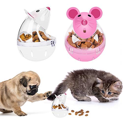 [Australia] - Legendog 2pcs Cat Food Balls Slow Feeder Toy Mice Tumbler Shaped Pet Treat Ball Cat Food Toy Ball Pet Food Ball Cat Feeder White&Pink 