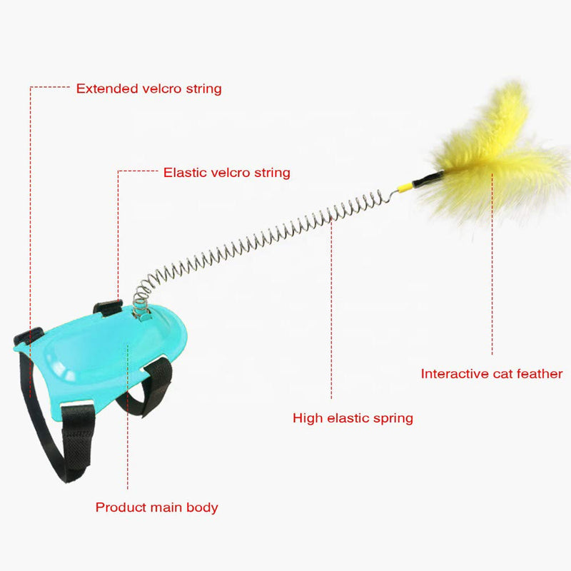 e-Times Cat Feather Toy, Interactive Cat Teaser Toy, Feet Control Cat Feather Wand, Tie on Shoes Free Your Hand to Play with Kitten. - PawsPlanet Australia