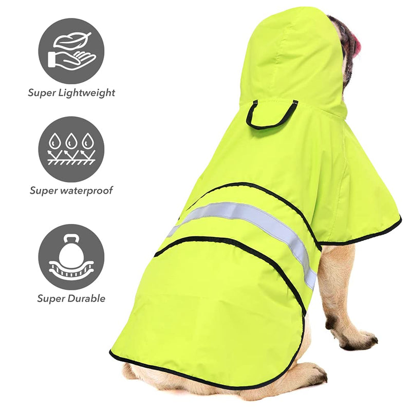 Ezierfy Waterproof Reflective Dog Raincoat- Adjustable Pet Jacket, Lightweight Dog Hooded Slicker Poncho for Small to X- Large Dogs and Puppies Neon Green - PawsPlanet Australia