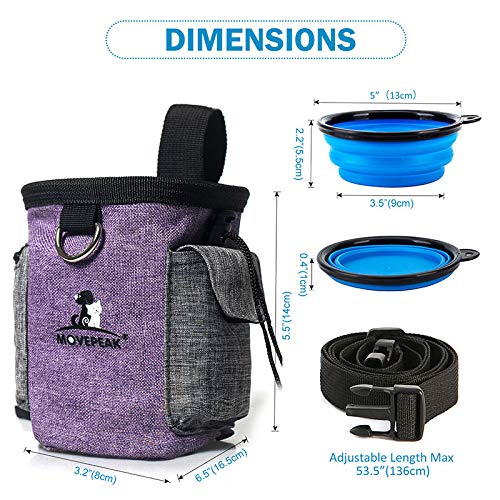 Hesheng Dog Treat Bag, with Collapsible Water Feeder Bowl and Pet Snack Storage Bag with Adjustable Waistband Travel for Walking Hiking Travelling or Outdoor Use (pueple) pueple - PawsPlanet Australia