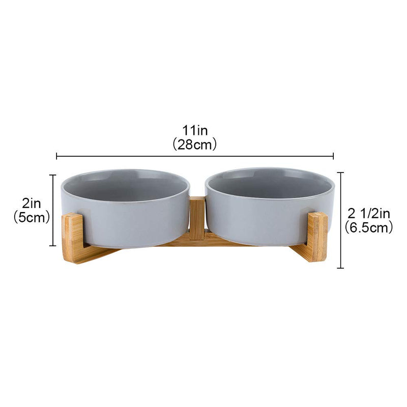 HCHLQLZ Grey Ceramic Cat Dog Bowl Dish with Wood Stand No Spill Pet Food Water Feeder Cats Medium Dogs Set of 2 5 inch Grey×2 - PawsPlanet Australia