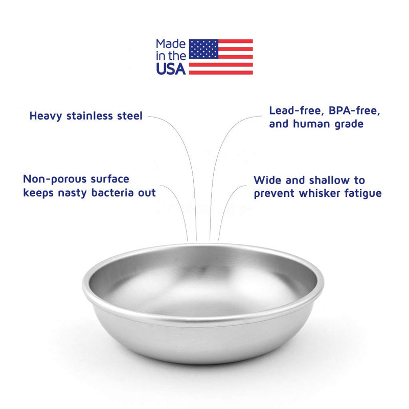 [Australia] - Americat Company Stainless Steel Cat Bowls – Made in The USA from U.S. Materials – Prevent Whisker Fatigue – Dishes for Cat Food and Water Set of 2 