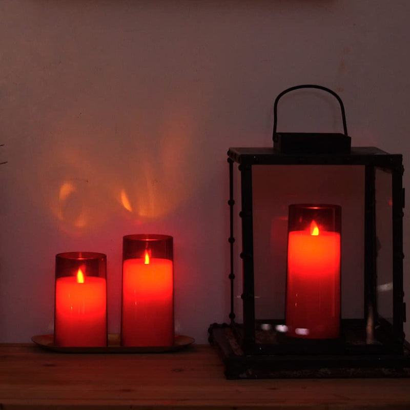 Homemory Red Flickering Flameless Candles, Battery Operated Acrylic LED Pillar Candles with Remote Control and Timer, Set of 3 - PawsPlanet Australia