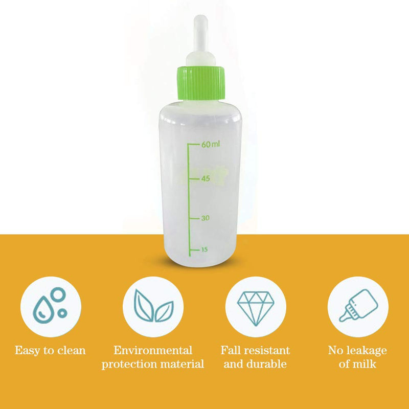 Cyleibe 60ML Puppy Nursing Bottle Kit, Feeding Bottle Pet Puppy Milk Feeding Bottle With 4 Replacement Nipples and 1 Nipple Brush - PawsPlanet Australia