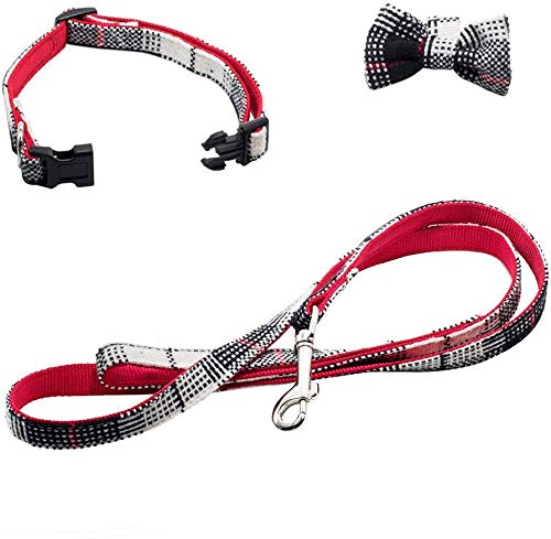 Rayzm Pet Collar and Leash Set with Detachable Bow Tie for Small Dogs, Adjustable Dog Collar, 115 * 1.5cm Soft Comfortable Leash with Strong Metal Hook (S) S - PawsPlanet Australia