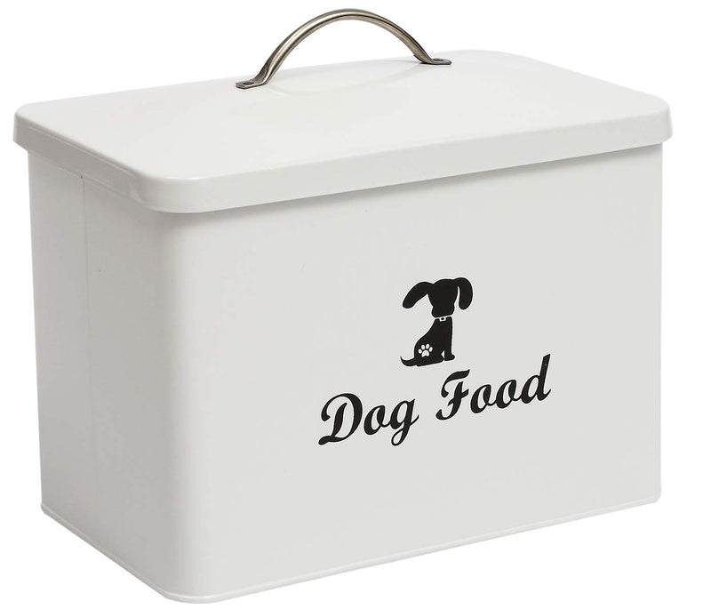 Morezi White Dog Treat and Food Storage Tin with Airtight Lid and a Scoop Included - Coated Carbon Steel - Dog Food Bins - Dog Canister - PawsPlanet Australia