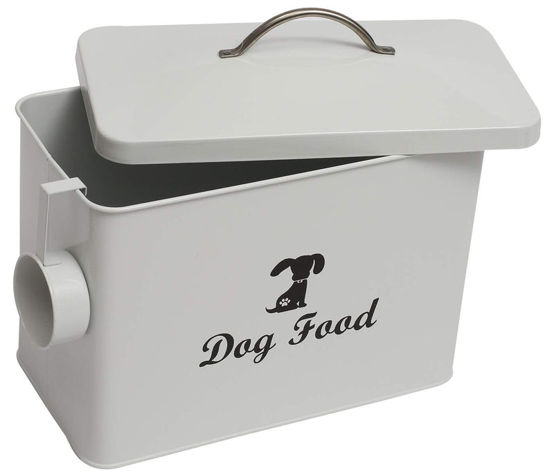 Morezi White Dog Treat and Food Storage Tin with Airtight Lid and a Scoop Included - Coated Carbon Steel - Dog Food Bins - Dog Canister - PawsPlanet Australia