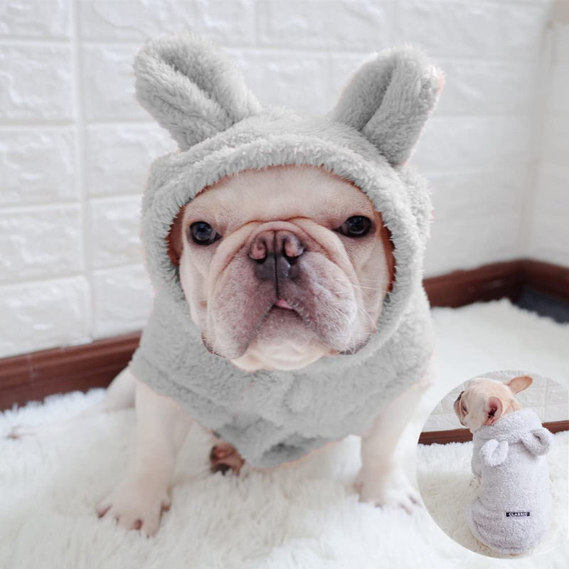 Flutnel Plush Dog Hoodie Pink Pet Clothes for Dog Pajamas Coat Sweaters Puppy with Hat Dog Small Medium Dog Grey S - PawsPlanet Australia