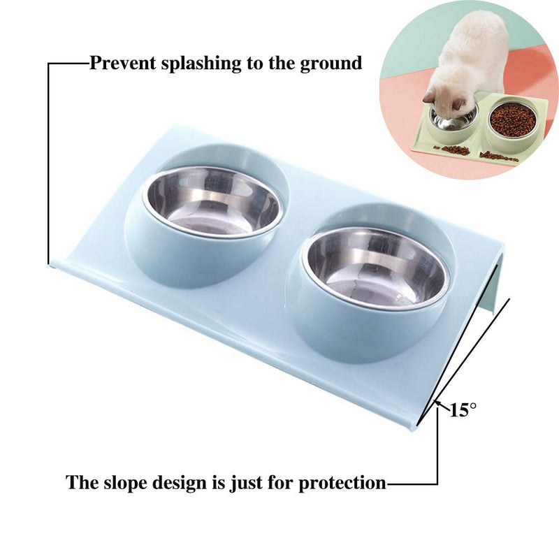 LKMING Double Cat Bowls puppy bowls dog bowl Dog Bowl,Stainless Steel cat Feeding Station Raised Cat Bowl，Dog bowls for small Dogs Non-spill & Non-skid,Used for Pet Food And Water Supply (Blue) Blue - PawsPlanet Australia