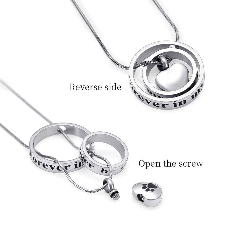 memorial jewelry Forever in My Heart,No Longer by My Side Cremation Pet Urn Necklace Screw Opens and Lock Ashes Pendant Jewelry for Dog Cat Steel-Paw - PawsPlanet Australia
