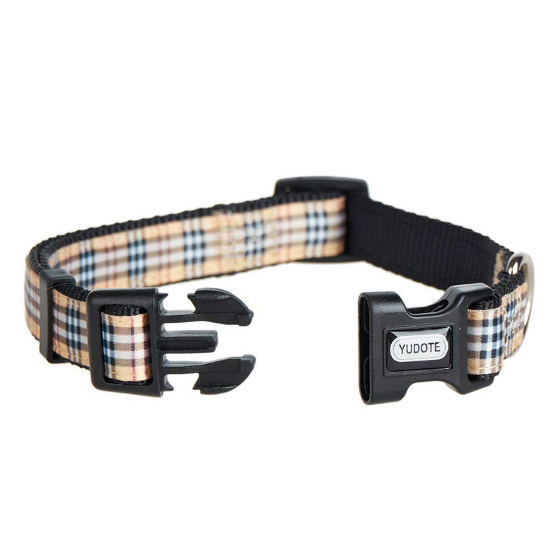 YUDOTE Adjustable Black Nylon Dog Collars Small with Tartan Plaid Begie Ribbon for Puppies Little Dogs Neck 25-38cm S (Pack of 1) - PawsPlanet Australia