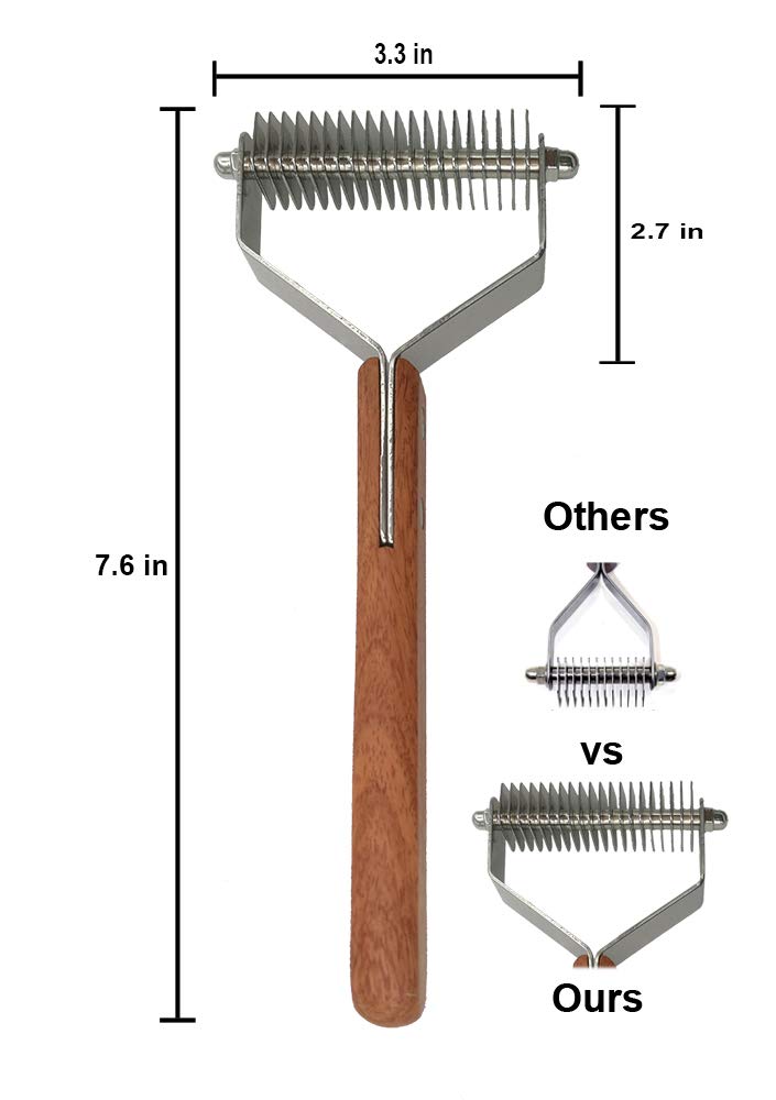 [Australia] - MEETWIN Undercoat Grooming Rake, Dematting Stripper, Tool, Combs for Medium to Large Dogs, Cats, Stainless Steel Combines with Solid Wooden Handle 20 Blades 