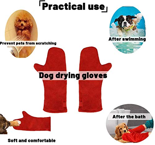 2 Pack Dog Drying Mitts, Dog Towel Glove, Ultra Absorbent Microfiber Pet, Pet Dog Towel Glove Super Absorbent Microfiber Dog Foot Paw Cleaning Towel Washable Reusable2.0-Red - PawsPlanet Australia