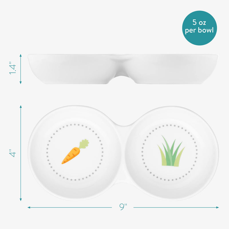 Navaris Double Food Bowl for Small Animals - Ceramic Food Bowls for Rabbits, Guinea Pigs, Small Pets - Rabbit Water Dish - Carrot and Grass Design - PawsPlanet Australia