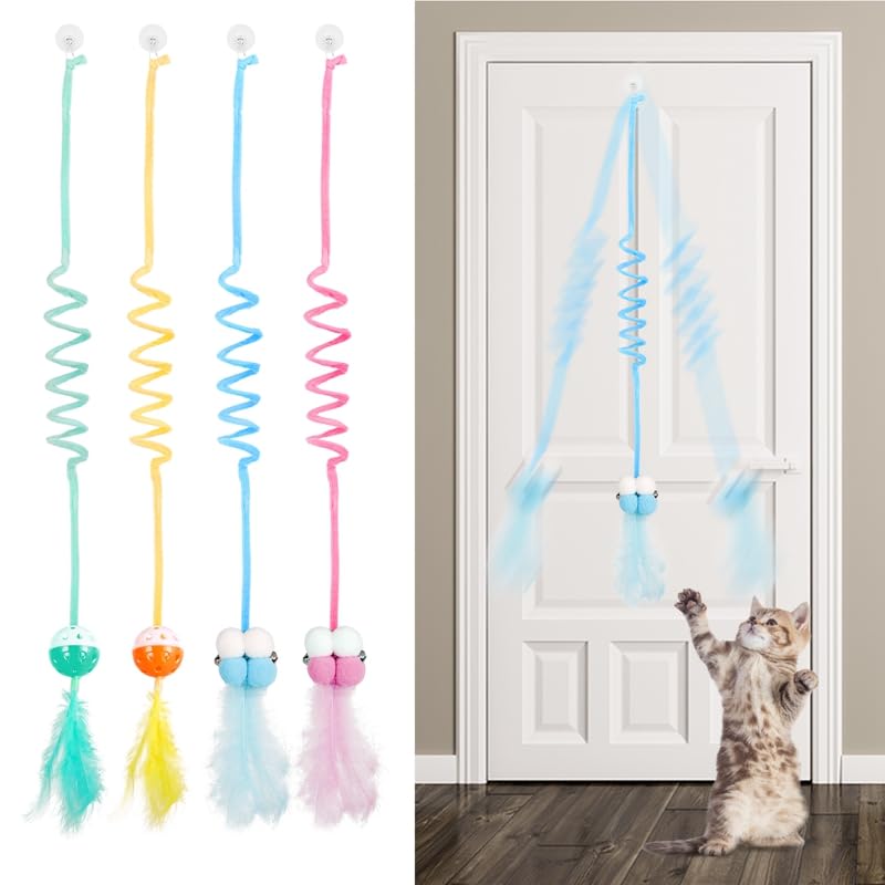 Bestomrogh Pack of 4 Cat Toys Self-Employment Hanging Door Frames, Adjustable Ball Teaser Toy with Bell, Cat Interactive Toy for Indoor Kitten Chase - PawsPlanet Australia