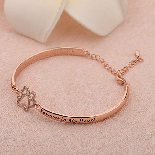 Dog Memorial Bracelet No Longer by My Side But Forever in My Heart Crystal Paw Print Bracelet Loss of Pet Jewelry Memorial Gift for Women (no longer bracelet RG) - PawsPlanet Australia