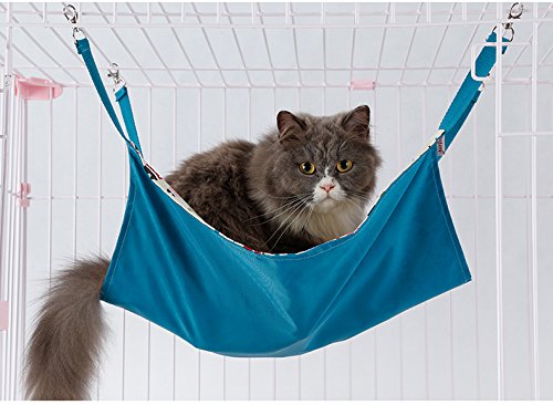 [Australia] - ZEEY Cat Hammocks Bed Use with Cage or Chair, Reversible 2 Sides Small Pet Hammock for Kitten Pet Hammock Bed for Cats/Small Dogs/Rabbits/Other Small Animals Blue 