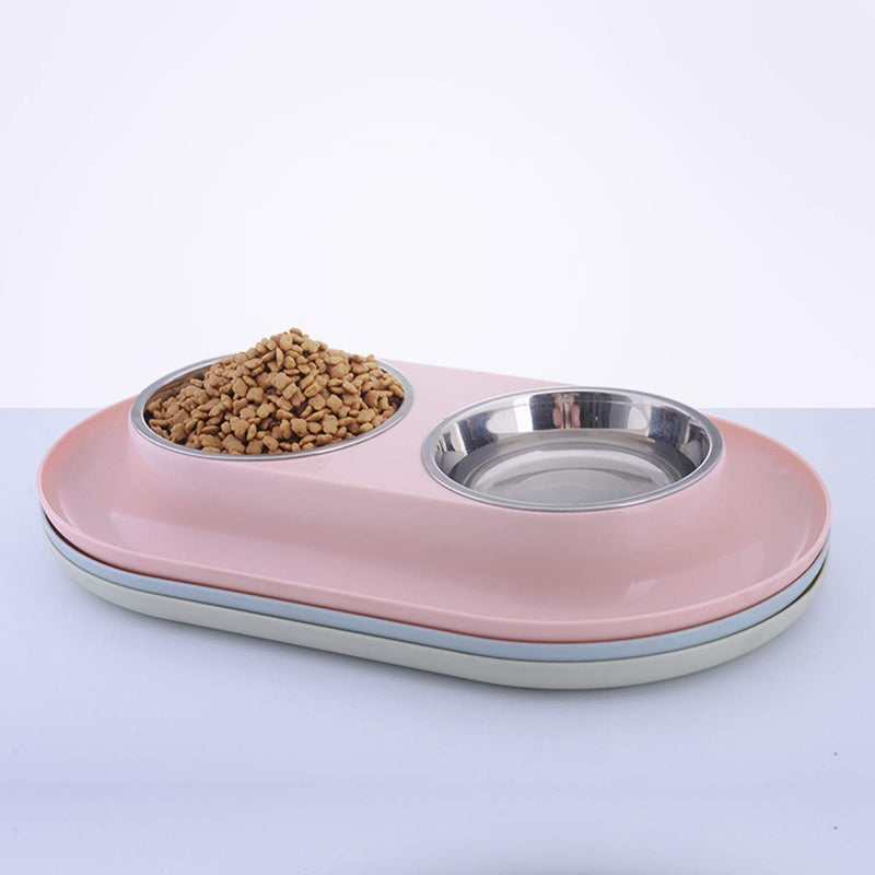 [Australia] - MXCELL Double Dog Cat Bowls Premium Stainless Steel Pet Bowls with No-Spill PP Station, Food Water Feeder for Cats and Small Dogs pink 