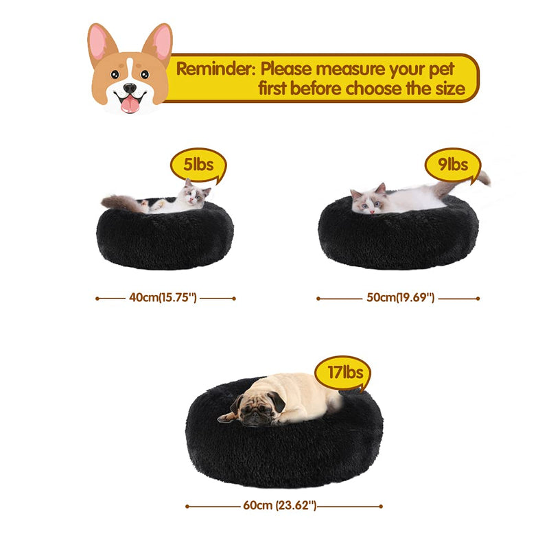 EMUST Pet Cat Bed Dog Bed, 5 Sizes for Small Medium Large Pet Cats Dogs, Round Donut Cat Beds for Indoor Cats, Anti-Slip Marshmallow Dog Beds, Multiple Colors (40cm-15.7‘’, Black) 40cm-15.7‘’ - PawsPlanet Australia