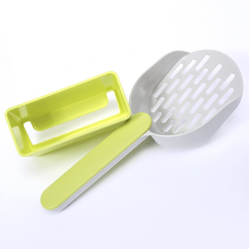 Paukerdeutsch Cat Litter Scoop with Holder Plastic Cats Poop Shovel with Base Gray Green - PawsPlanet Australia