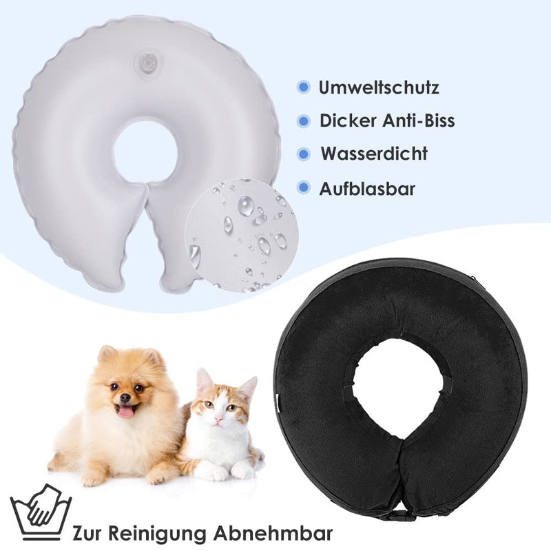 Nasjac Inflatable Neck Brace Dog & Cat, Adjustable Soft and Comfortable Dog Collar Leak Protection with Quick Release, Prevent Pets from Touching and Licking Wounds After Surgery M+ Black - PawsPlanet Australia