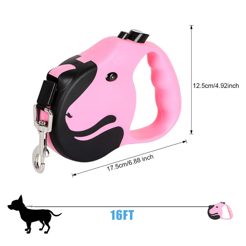 [Australia] - Emoly Upgraded Retractable Dog Leash, 360° Tangle-Free Dog Walking Leash for Heavy Duty up to 33lbs, 16.5ft Strong Reflective Nylon Tape with Anti-Slip Handle, One-Handed Brake, Pause, Lock（Pink） Red 