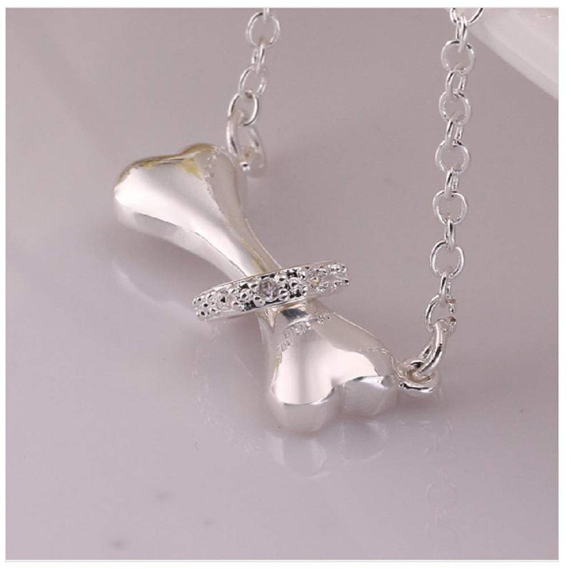 [Australia] - Weishu Dog Bone Pendant Necklace Charm Pet Necklace for Female Teen Paving Cubic Zirconia CZ 925 Sterling Silver 18 Inch 