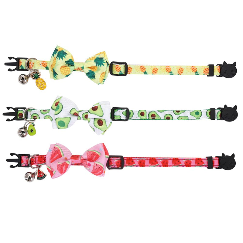 Lamphyface 3 Pack/Set Cat Collar Breakaway with Cute Bow Tie and Bell for Kitty Adjustable Safety Fruit - PawsPlanet Australia