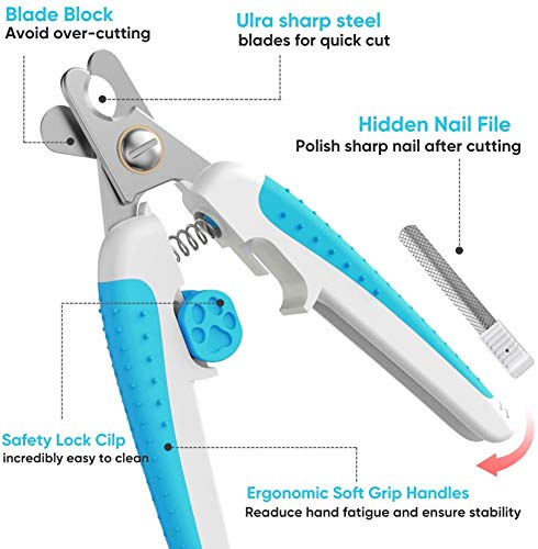 YUTANG Dog & Cat Nail Clippers, Pet Nail Clippers with Safety Guard to Avoid Over Cutting, Professional Nail Clippers for Dogs and Cats Built-in Nail File, Sharp and Safe Blue - PawsPlanet Australia