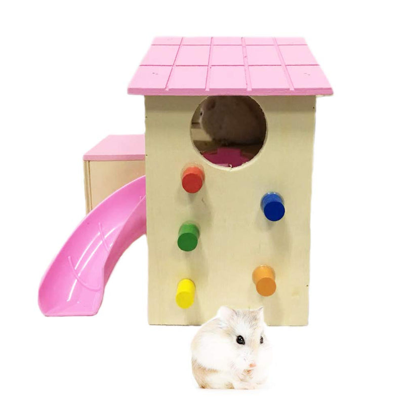 [Australia] - kathson Pet Small Animal Hideout Hamster House with Funny Climbing Ladder Slide Wooden Hut Play Toys Chews for Small Animals Like Dwarf Hamster and Mouse 