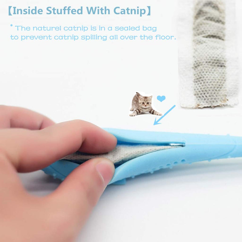 [Australia] - Bokze Cat Toothbrush Stuffed with Catnip, Soft Silicone Chew Stick Tooth Cleaning Toy, Make Your Cats Love Toothbrushing! Blue 