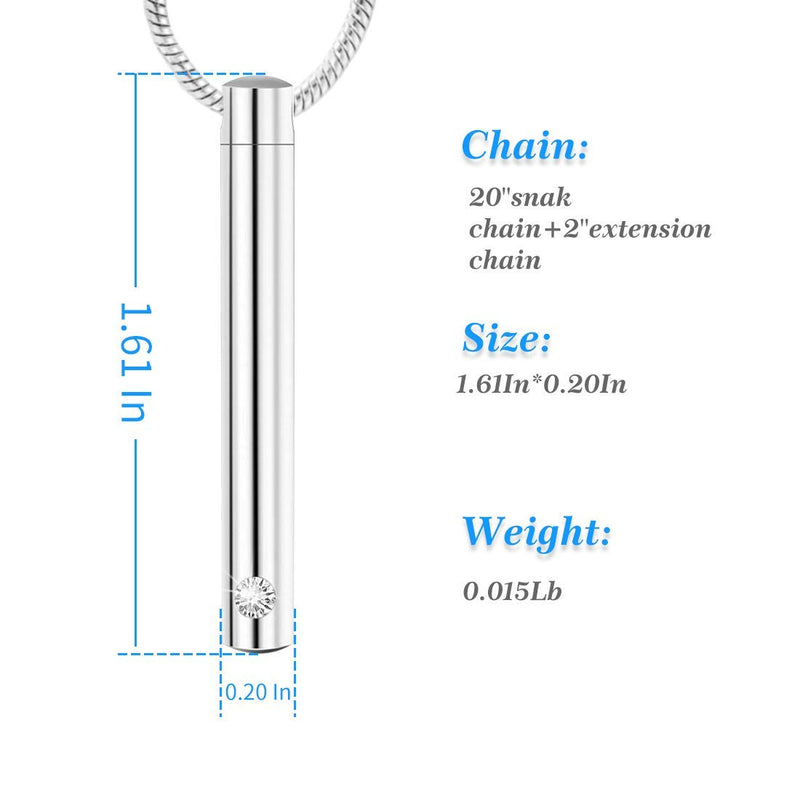 [Australia] - LYFML Cylinder Cremation Jewelry Urn Necklace for Ashes for Pet for Human, Memorial Pendant Made of Titanium Steel, Come with Filling Kit Support for Customization Silvery 